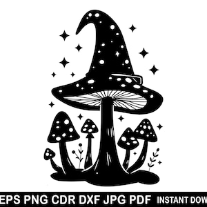 Halloween Spooky Saison mystisch Pilz svg png jpeg eps dxf Silhouette Clipart Cricut Vektor Pilz Silhouette Hexenhut Pilz svg