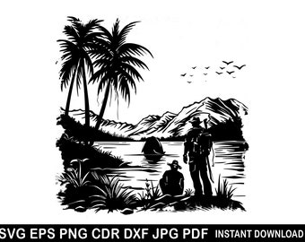 Beach scene svg / Sunset beach eps / Sunset landscape logo / Nature scene decor / Tropical png / Tropical summer cricut