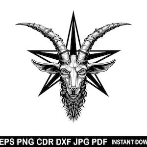 Sigil of Baphomet Halloween Horned Goat Devil Satanic Goth Biker Silhouette Goth Clipart Vector Cut Cricut Logo Skull Satan Svg Eps Png