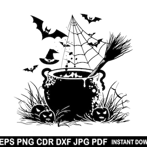 Kessel SVG, Hexe SVG, Halloween Clipart, Hexentrank SVG, Hexenkessel SVG, dxf, eps, png, Schneidedatei, Schneidedatei, Fledermäuse Silhouette