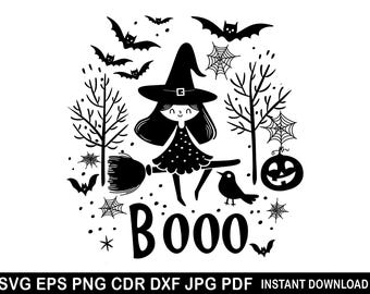 Halloween Witch Svg, Spooky Png Clipart, Bats Svg, Halloween Home decor, Witch SVG, Witch Princess Svg, Sublimation, Cricut, Witch Cut File