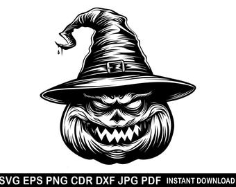 ハロウィンかぼちゃSVG、ハロウィンかぼちゃPNG、ハロウィンかぼちゃベクター、ハロウィンかぼちゃクリップアート、魔女帽子シルエット、ハロウィンデコレーション