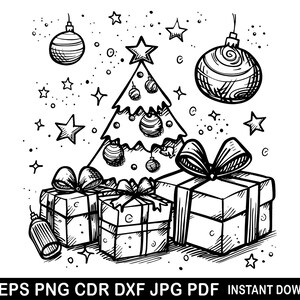 Árvore de Natal svg, Silhueta de árvore de Natal fofa, Arquivos de corte de bola de Natal, Presente de Natal Svg, Clipart de Feliz Natal, Véspera de Natal svg