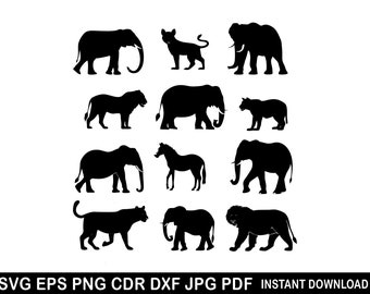 Safari Bundle Svg, Animals Vector, Safari Logo, Animals Clipart, Safari Silhouette, Safari Animal Svg, Elephant Svg, Giraffe Svg