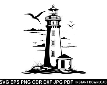 Lighthouse Svg Eps Png Dxf, Lighthouse Clipart, Lighthouse Silhouette, Lighthouse Png, Ocean Eps, Lighthouse Cut, Lighthouse Vector