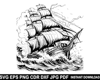 Pirate Ship Clipart | Sailboat Svg Dxf Eps Png Pdf Jpeg | Sailing Vessel Decor, Nautical Logo, Ship Cut Files, Boat Cricut | Sailboat Svg