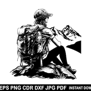 Hiking Woman Svg, Hiking Woman Files For Cricut, Hiking Woman Silhouette, Hiker Silhouette, Travel Girl In Mountain Svg