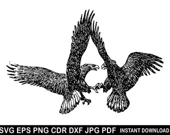 Eagles Fight Vector, Eagles Battle Cricut, USA Eagles Decal, Eagles Silhouette, Patriot Eagles Svg, Flying Eagle Logo, Eagle in Mountain Svg