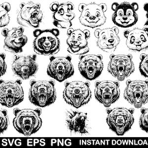Cute Bear Svg Mega Bundle, Smile Bear Svg Bundle, Grizzly Bear Clipart, Peeking Bear Silhouette, Cartoon Bear Decor, Bear Cricut For Cutting