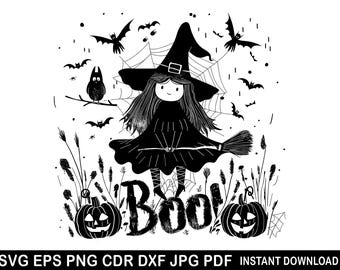 SVG di Halloween per Cricut o Silhouette, PNG spettrale, Clipart di Halloween, Silhouette di strega di Halloween Boo SVG, Pipistrelli SVG, Decorazioni per la casa di Halloween