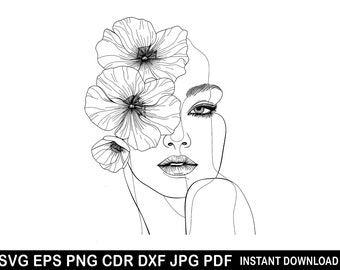 Silhouet bloemenmeisje | Schattige mooie kleine dame met bloemenkroon-clipart | Cricut Cameo Vector Dxf Png Eps Cdr Jpg Pdf