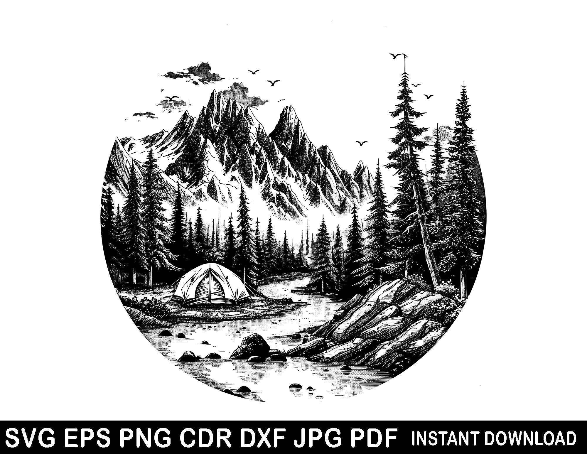 Vector Cd R Landscape Mountains Svg Png Eps Dxf Jpg Pdf Cdr, Trees Cricut, Forest Silhouette ...