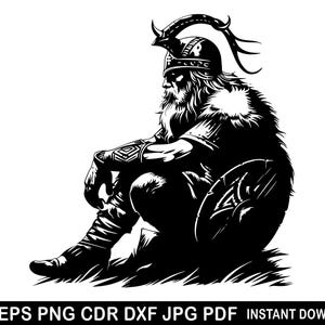 Viking Svg Eps Png Dxf | Viking Tattoo | Barbarian Decor | Horns Silhouette | Odin Decor | Norse God Print | Celtic Shirt | Warwar Cameo