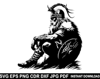 Viking Svg Eps Png Dxf | Viking Tattoo | Barbarian Decor | Horns Silhouette | Odin Decor | Norse God Print | Celtic Shirt | Warwar Cameo