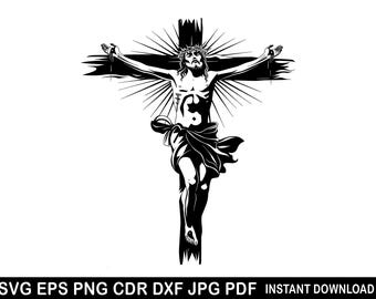 Jesus on the Cross Clipart  / Jesus With Crown of Thorns Svg Png Dxf Eps Cdr / God vector graphic design cut print laser digital files decal