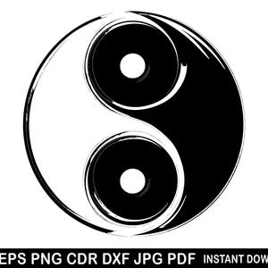 May include: Black and white yin yang symbol with a rough, brushstroke-like texture. The symbol is circular and represents balance and harmony.