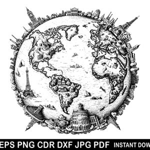 Globe Svg, World Globe Eps, Globe Png, World Map Dxf, Glob For Cricut, Snow Globe Logo, Archivos Svg para descarga instantánea personalizada