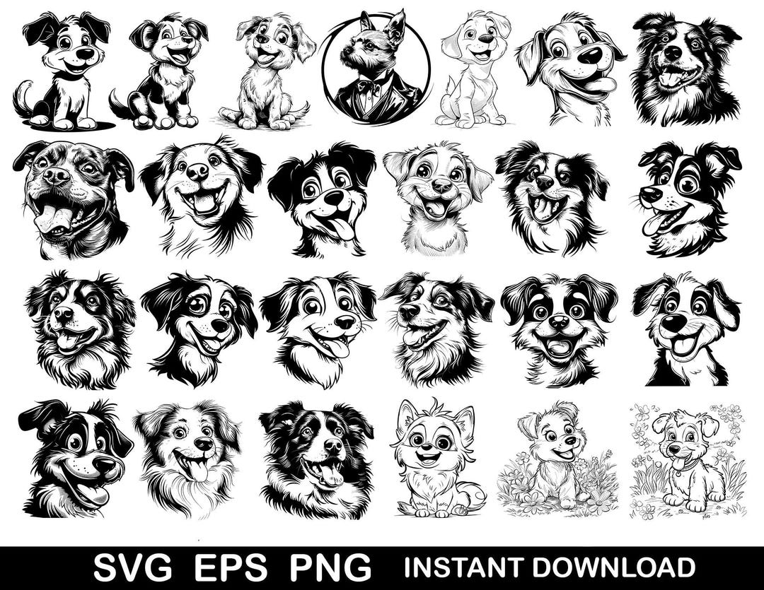 Cute Puppy Bundle Svg | Puppy Bundle Vector | Cute Little Dog Portrait ...