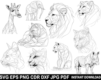 Geometric Animals Faces Svg Bundle, Animal Geometric Svg, Origami Animal Svg, Animal Drawing, Geometric Elephant, Geometric Linear Svg