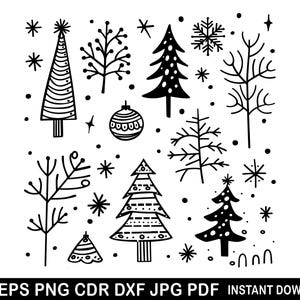 Silhueta de árvore de Natal, Arte de Feliz Natal SVG, Padrão de decoração de Natal, Arquivos de corte de Natal, Cartão de presente de Feliz Natal Floco de neve PNG DXF