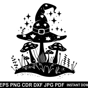 Mystisches Pilz Design / Pilz Hexenhut SVG PNG / Halloween Clipart / Boho Hexenhut Illustrationen / Cricut Datei Sofort Download