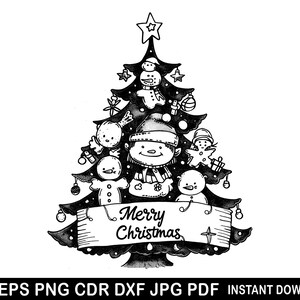 Arte fofa de Feliz Natal Svg, Padrão engraçado de árvore de Natal, Arquivos de corte estranhos de Natal, Silhueta de árvore de Natal, Floco de neve de Natal Dxf