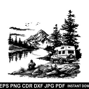 Berg und Bäume, Baum Vektor, Berg Silhouette, Wald Cricut, Reise Outdoor Cricut Laser, Fischen Mann svg