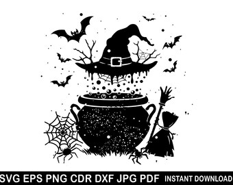 Caldero de bruja SVG, Poción de caldero PNG, Clipart de caldero, Olla de Halloween SVG, Silueta de caldero, Caldero de bruja SVG, Tema de Halloween SVG