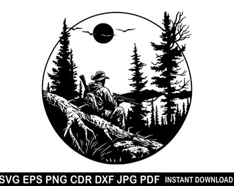 Silueta de caza, Caza de patos con logotipo de perro, Imágenes prediseñadas de caza de patos, Decoración de cazador, Archivo digital Evg Eps Png Dxf Cdr Jpg Pdf
