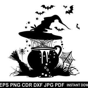 Witch cauldron svg dxf eps png, Witch hat SVG, Witch Wizard SVG, Halloween Clipart, Witch Potion Svg, Cutting File, Svg Cut File, Silhouette