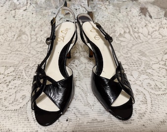 Vintage Women"s Slingback De Liso Pumps:1960s, excellent condition. black Ieather, Italian made