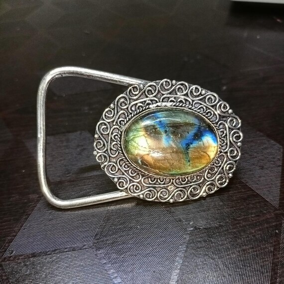 Vintage Gemstone Belt Buckle vintage GEMSTONE pink QUARTZ belt buckle WESTERN handcrafted  main image 2