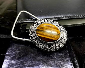 Boho Hippie Western Style Belt Buckle With Moss Agate Cab  display picture 3
