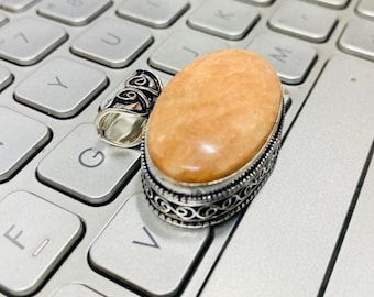 Peach Moonstone Pendant Necklace | Natural Moonstone Silver Plated Jewelry | Handmade Boho Healing Crystal Gift