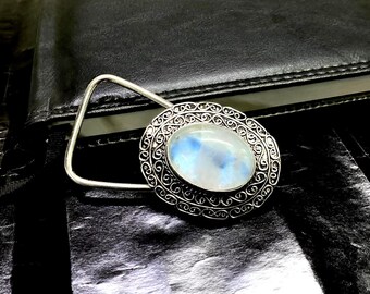 Rainbow Moonstone Belt Buckle, Handmade 925 Sterling Silver  display picture 2