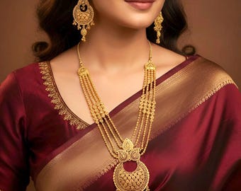 Traditional 22K Yellow Gold Rani Haar Necklace & Earring Set
