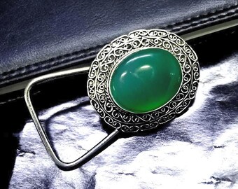 Green Stone Belt Buckle: Western Silver Engraved Design - Etsy display picture 1