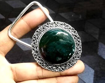 Agate Silver Tone Boho Western Gypsy Burning Man Stage Coach Festival Buckle Boho Hippie Western Style Belt Buckle With Moss Agate Cab  main image 2