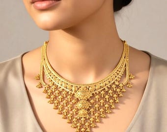 Indian Necklace 22K Solid Yellow Gold for Women