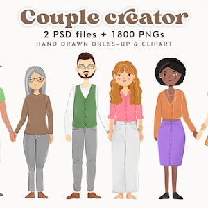 Paquete de imágenes prediseñadas para parejas, mamá, papá, mejores amigos, abuelos, archivos PNG, retrato familiar, día del padre, día de la madre, imágenes prediseñadas personalizables