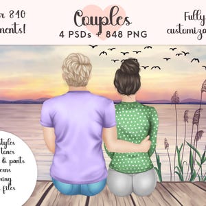 Clipart couples, clipart famille, portrait meilleurs amis, créateur de portrait, clipart BFF, cadeau d'anniversaire, téléchargement immédiat, PNG personnalisable