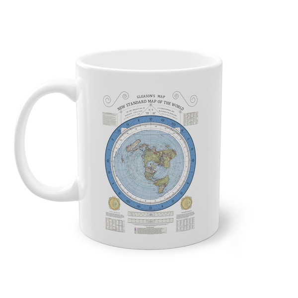 Tasse Design "Alex Gleason Weltkarte (1892) der flachen Erde", Gleason's Map (1892), Becher, Kaffee, Coffee, Tee, Büro, Geschenk