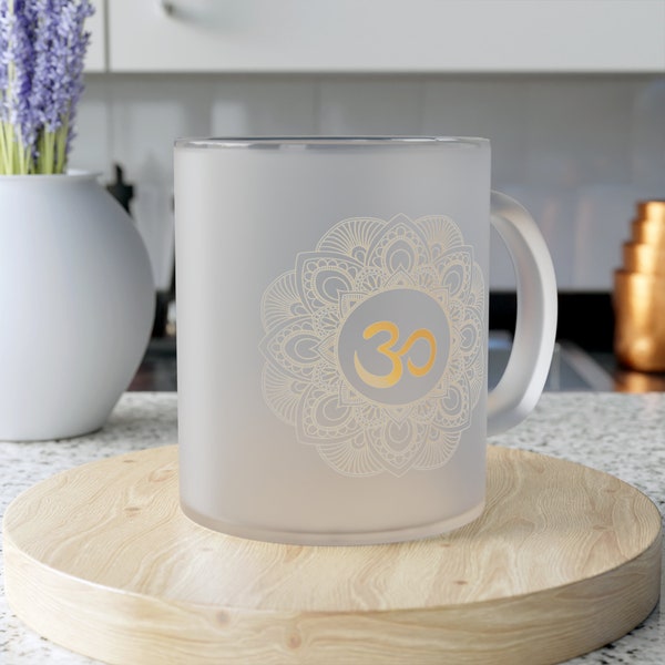 Tasse aus Milchglas Design "Om Symbol Mandala", Becher, Kaffee, Tee, Ohm, Aum, Mandala, Ornament, Meditation, Familie, Liebe, Geschenk