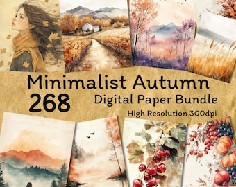 Minimalist Autumn Digital Paper Bundle: Scrapbooking, Junk Journal (Digital Download)