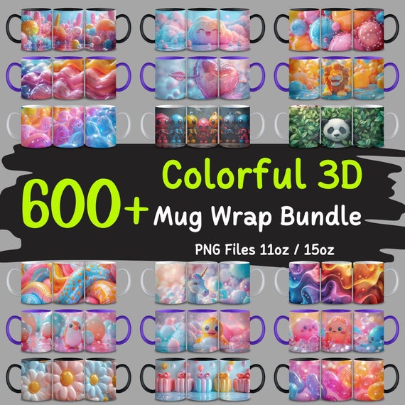 600+ Colorful 3D Mug Wrap Designs: PNG Bundle (Commercial Use)