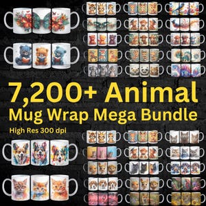 Mega Bundle Animal Mug Wrap, 12 Temas, Mega Mug Wrap Bundle, Mug Wrap PNG, Design de Sublimação, Download Digital, Uso Comercial