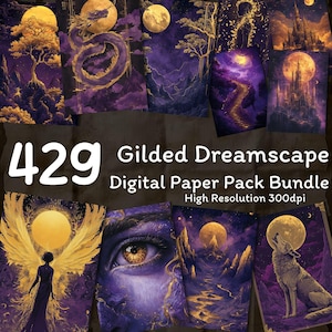 Vergulde Dreamscape-illustraties, Digitale download, Levering van ongewenste tijdschriften, Digitale papierbundel, Papercraft, Digitaal dagboek, Commercieel gebruik