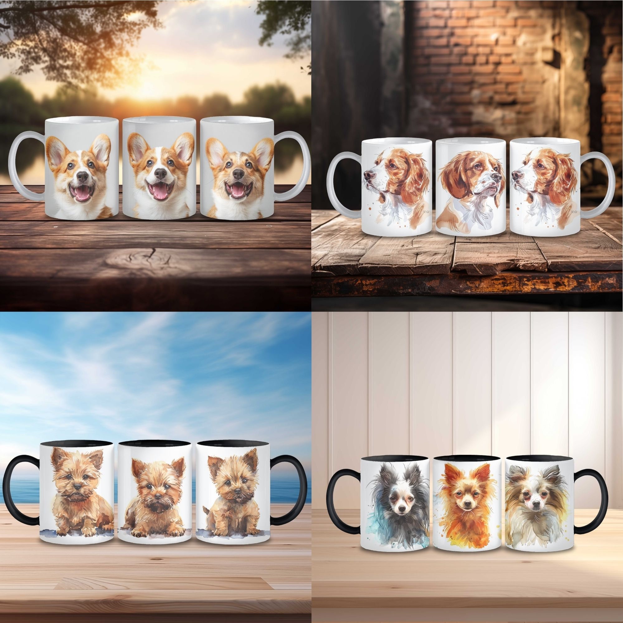 800+ Dog Breed Watercolor Portrait Mug Wrap PNG Bundle (commercial Use ...