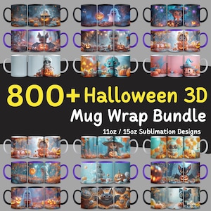 800+ Spooky Halloween Ghost Mug Wrap Bundle: 3D Watercolor (Commercial Use)