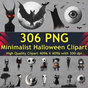 Minimalistische Halloween Clipart, Schwarz & Weiß mit einem Hauch von Orange, Clipart Bundle, Grafikdesign, T-Shirt-Design, kommerzielle Nutzung